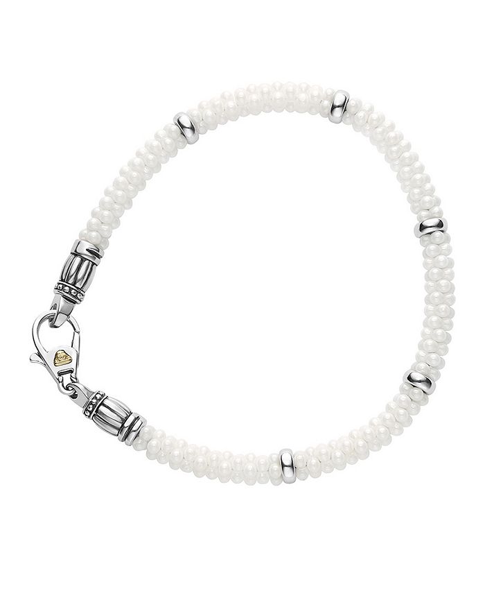 Shop Lagos Sterling Silver White Caviar Bracelet In White/silver