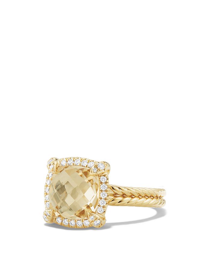 DAVID YURMAN CHATELAINE PAVE BEZEL RING WITH CHAMPAGNE CITRINE AND DIAMONDS IN 18K GOLD,R12747D88ACCDI7
