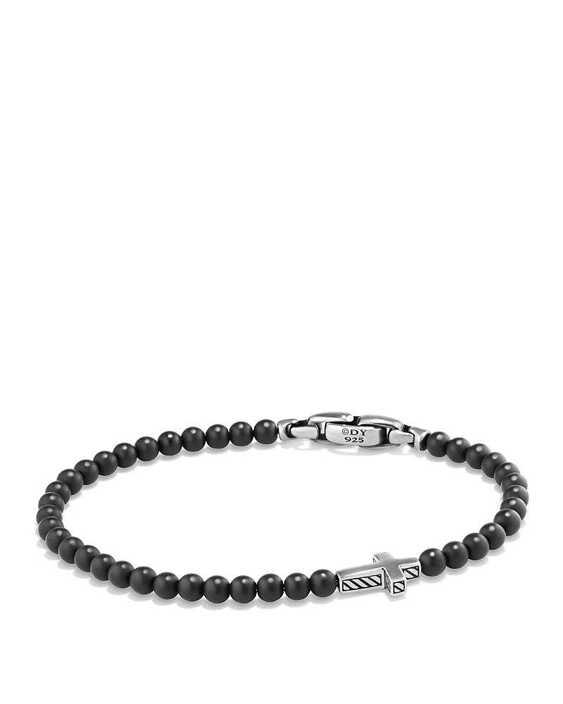 David Yurman Men's Spiritual Beads Cross Station Bracelet in Sterling Silver with Black Onyx, 4mm