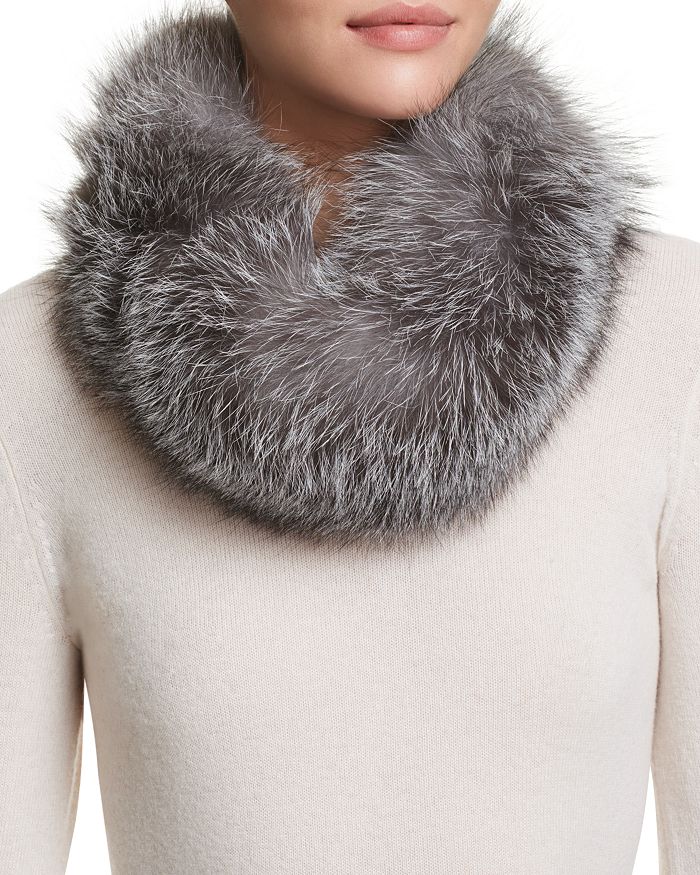 Surell Fox Fur Headband Scarf In Silver
