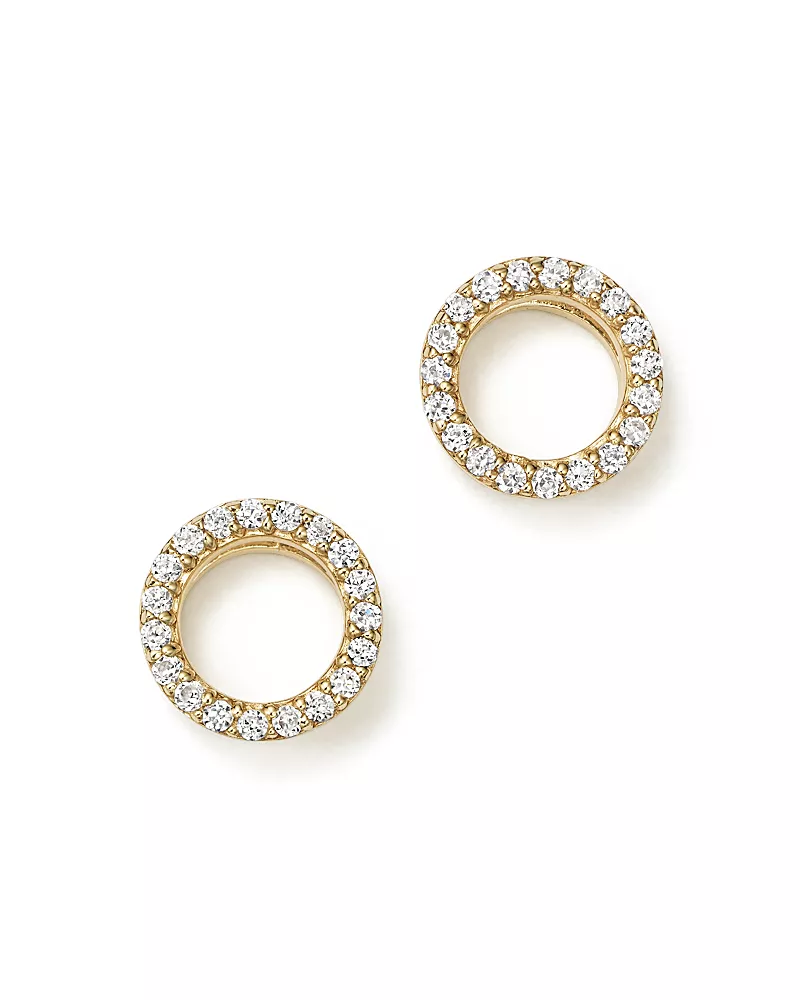 Diamond Circle Stud Earrings in 14K Yellow Gold, .20 tcw
