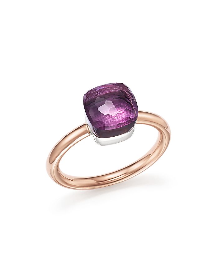 POMELLATO NUDO MINI RING WITH FACETED AMETHYST IN 18K ROSE AND WHITE GOLD,PAB4030O6000000OI