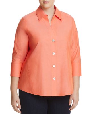 Foxcroft Plus - Paige Three-Quarter Sleeve Poplin Shirt