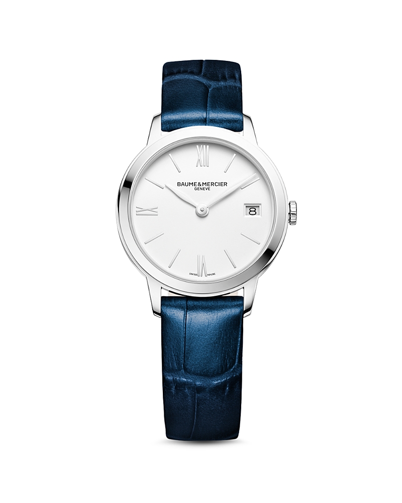 Baume & Mercier Women's Swiss Classima Blue Leather Strap Watch 31mm M0a10353 In White/blue