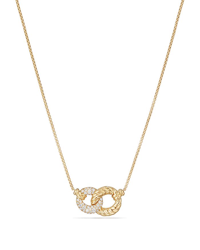 DAVID YURMAN BELMONT EXTRA SMALL DOUBLE CURB LINK NECKLACE WITH DIAMONDS IN 18K GOLD,N13206D88ADI17