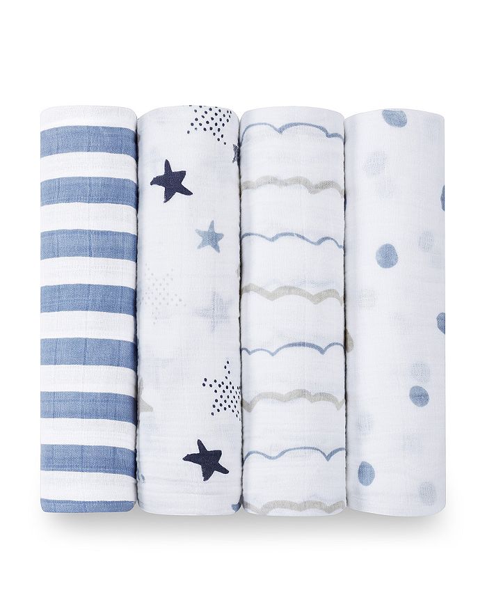 Aden And Anais Kids'  Baby Boys' Rock Star Swaddles, 4 Pack In Rockstar Blue