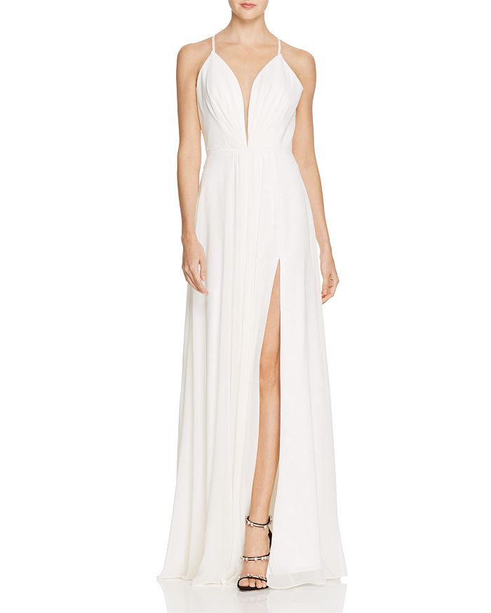 Faviana Couture Illusion Plunge Gown In Ivory