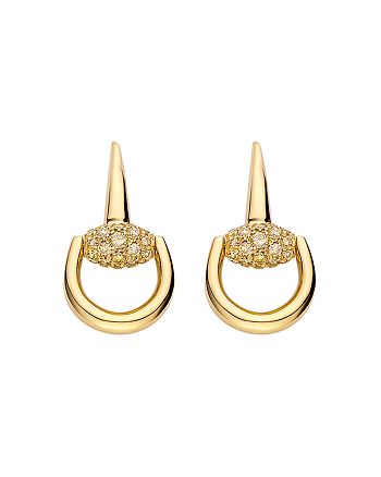Gucci Horsebit Earrings in 18K Yellow Gold with Brown Diamonds ...