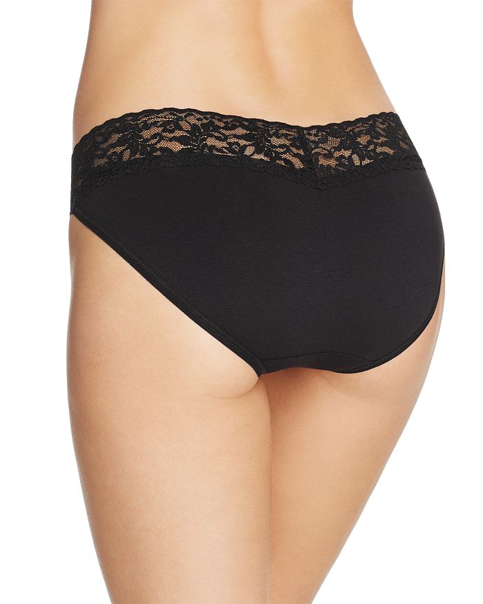 Shop Hanky Panky Cotton With A Conscience Lace V-kini In Black