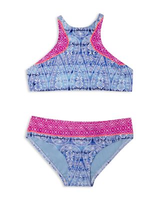 Gossip Girl - Girls' Printed High Neck 2-Piece Swimsuit - Big Kid