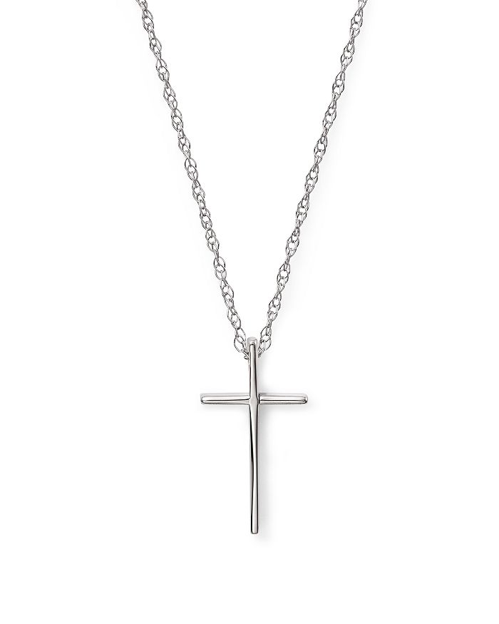 Bloomingdale's 14K White Gold Small Cross Pendant Necklace, 18