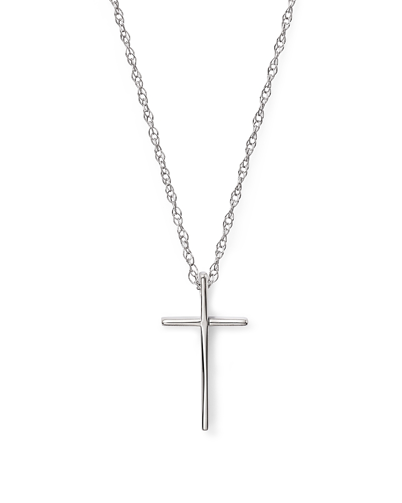 14K White Gold Small Cross Pendant Necklace, 18