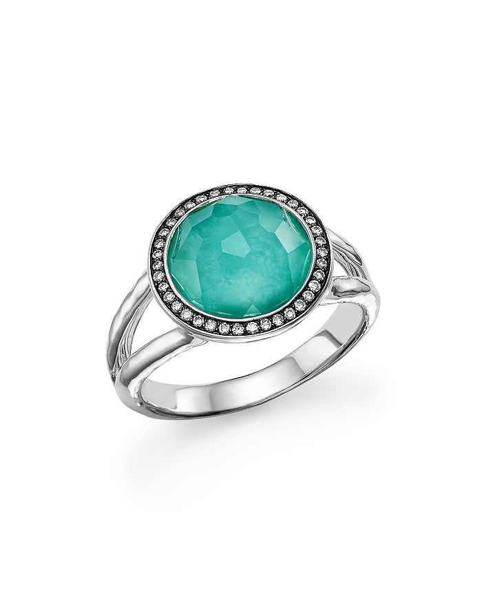 Ippolita Sterling Silver Stella Mini Lollipop Ring In Turquoise Doublet With Diamonds In Aqua/silver