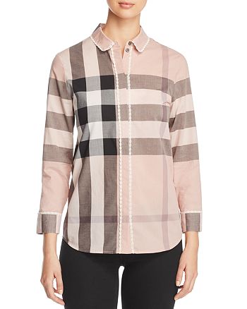 Burberry Clematis Lace-Trim Check Print Shirt | Bloomingdale's