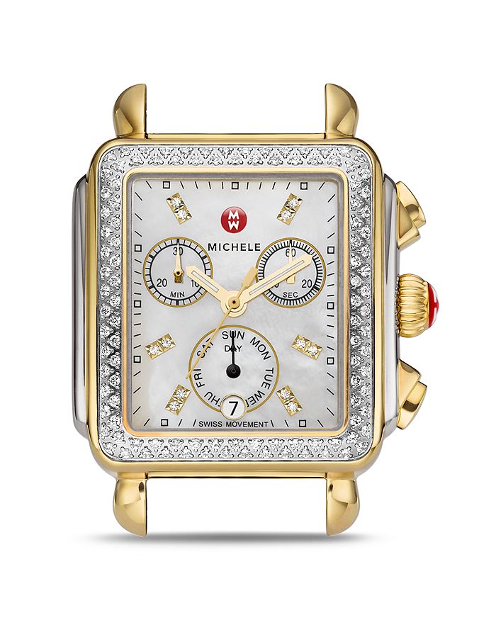 Michele Deco Diamond Watch Head, 33mm X 35mm In White/gold