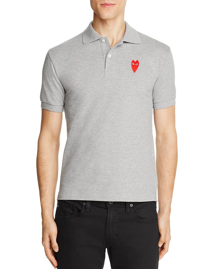 Comme Des Garçons Play Red Heart Patch Cotton Polo Shirt In Gray