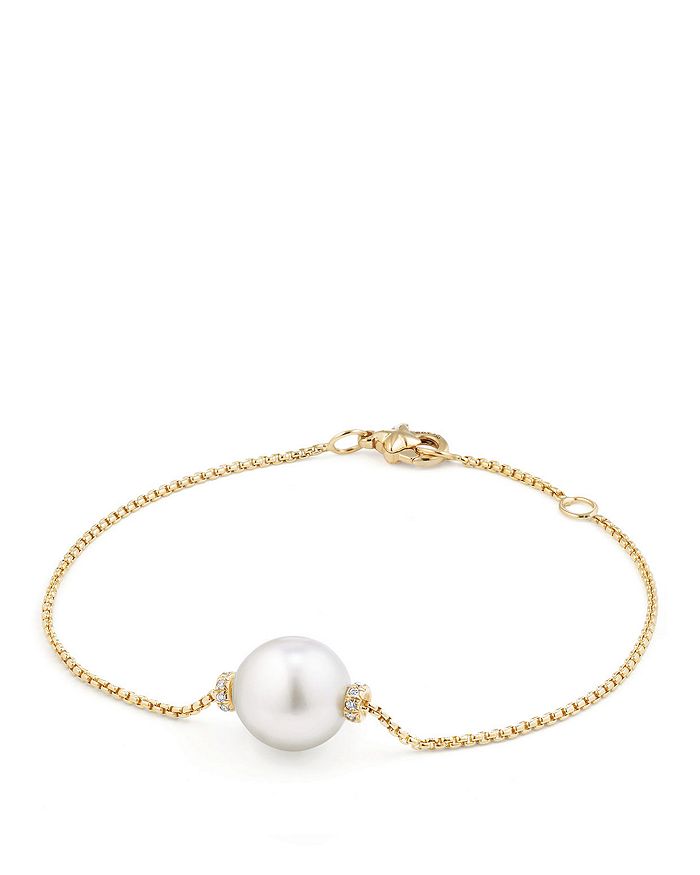 David Yurman Solari Single Station Bracelet In 18k Gold With Diamonds And South Sea Cultured Pearl In White/gold
