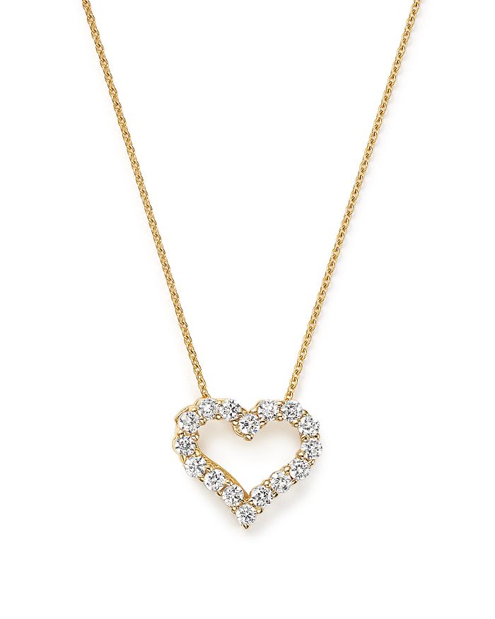 14k Yellow Gold Diamond Heart Pendant Necklace for Women, Fine 