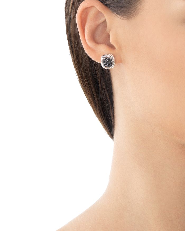 Shop John Hardy Kali Lava Small Square Stud Earrings With Black Sapphire In Black/silver