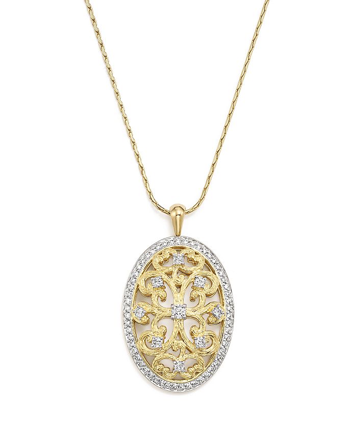 Bloomingdale's Diamond Antique-inspired Oval Pendant Necklace In 14k Yellow Gold, 1.0 Ct. T.w. - 100% Exclusive In White/gold