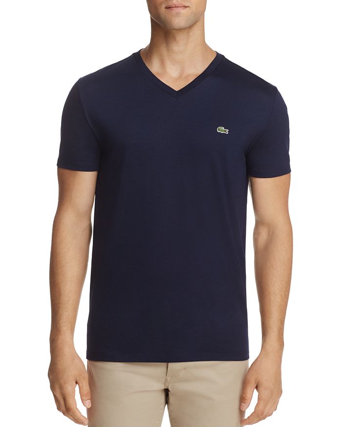Shop Lacoste V-neck Pima Cotton Tee In Navy