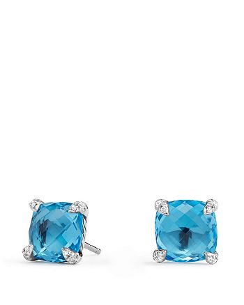 David Yurman - Ch&acirc;telaine&reg; Stud Earrings with Blue Topaz and Diamonds