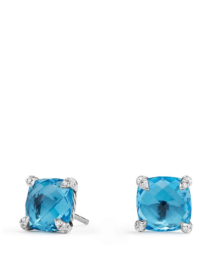 David Yurman Châtelaine® Stud Earrings with Blue Topaz and Diamonds ...