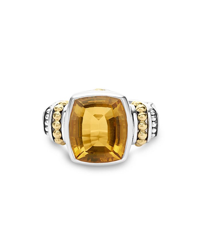 Shop Lagos 18k Gold And Sterling Silver Caviar Color Medium Citrine Ring In Orange/silver