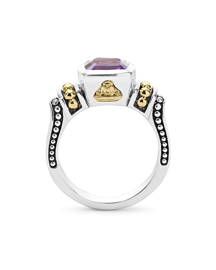 Shop Lagos 18k Gold And Sterling Silver Caviar Color Small Amethyst Ring In Purple/silver