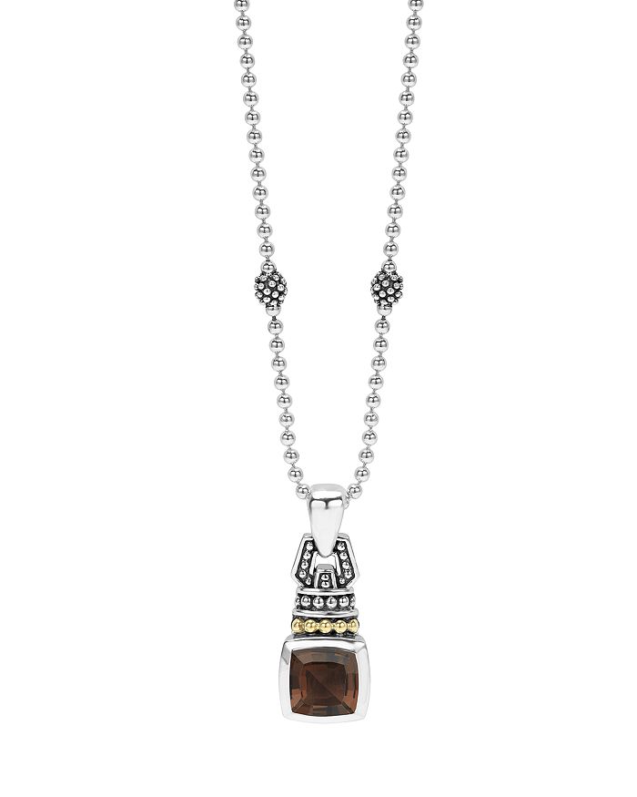 LAGOS 18K GOLD AND STERLING SILVER CAVIAR colour PENDANT NECKLACE WITH SMOKY QUARTZ, 16,04-80958-STML