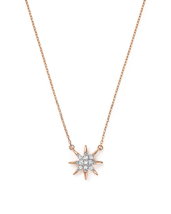 Adina Reyter 14k Rose Gold Pave Diamond Starburst Pendant Necklace, 15 In White/rose