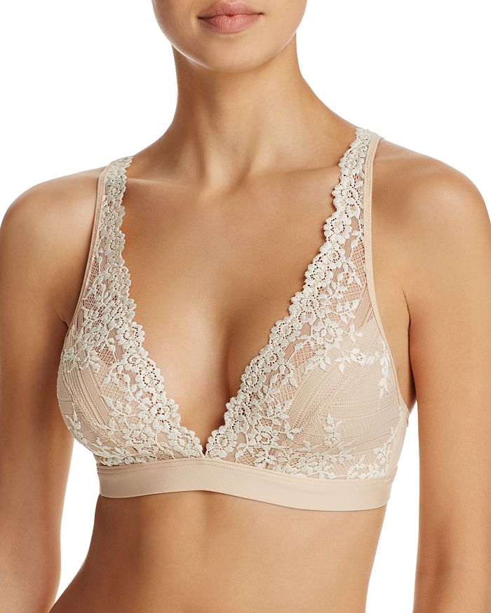 Wacoal Embrace Lace Convertible Plunge Soft Cup Wireless Bra In Naturally  Nude,ivory- Nude