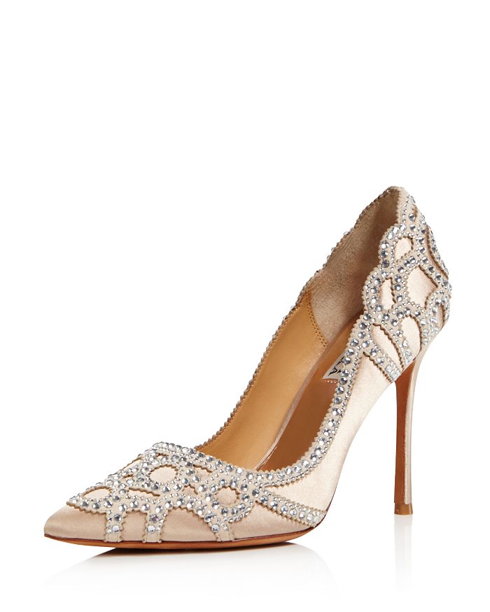 Gucci Rouge Embellished Pointed Toe Pumps In Latte