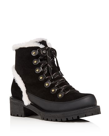 Tory Burch Women's Cooper Suede and Sheep Fur Lace Up Booties |  Bloomingdale's