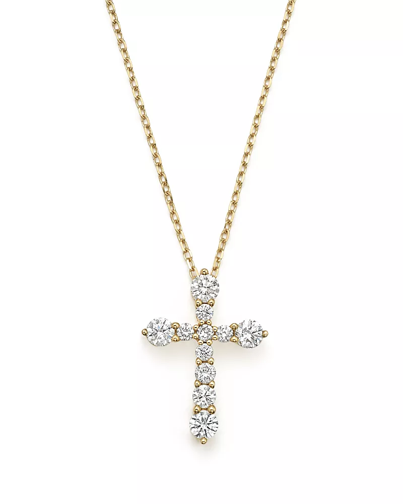 Diamond Cross Pendant Necklace in 14K Yellow Gold, .50 tcw