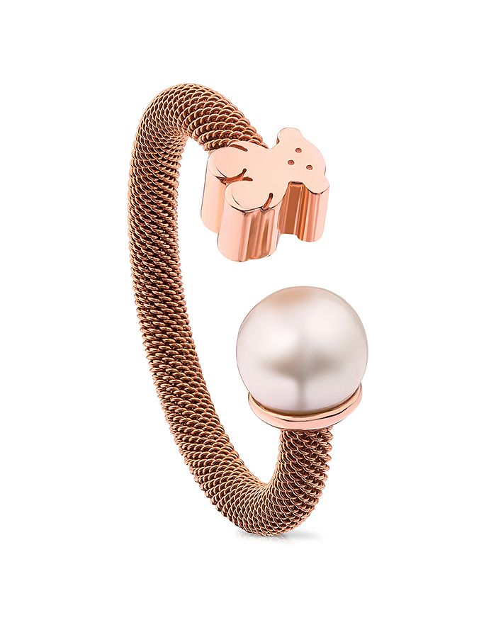 Tous Cultured Freshwater Pearl & Bear Open Ring In Rose