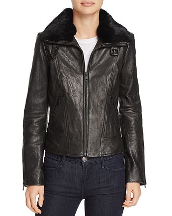 Andrew Marc Cambridge Fur Trim Leather Jacket | Bloomingdale's