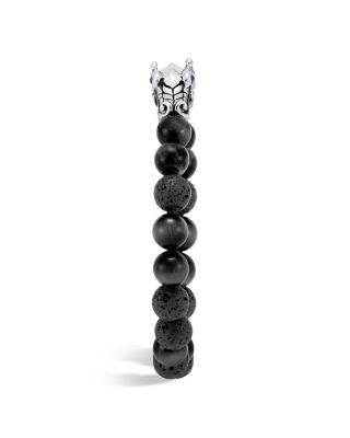 Men's Sterling Silver Legends Naga Black Volcanic Rock Beaded Bracelet with Sapphire Eyes