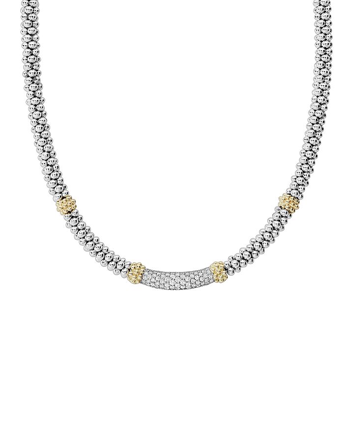Shop Lagos 18k Gold & Sterling Silver Diamond Lux Collar Necklace, 18 In White/silver
