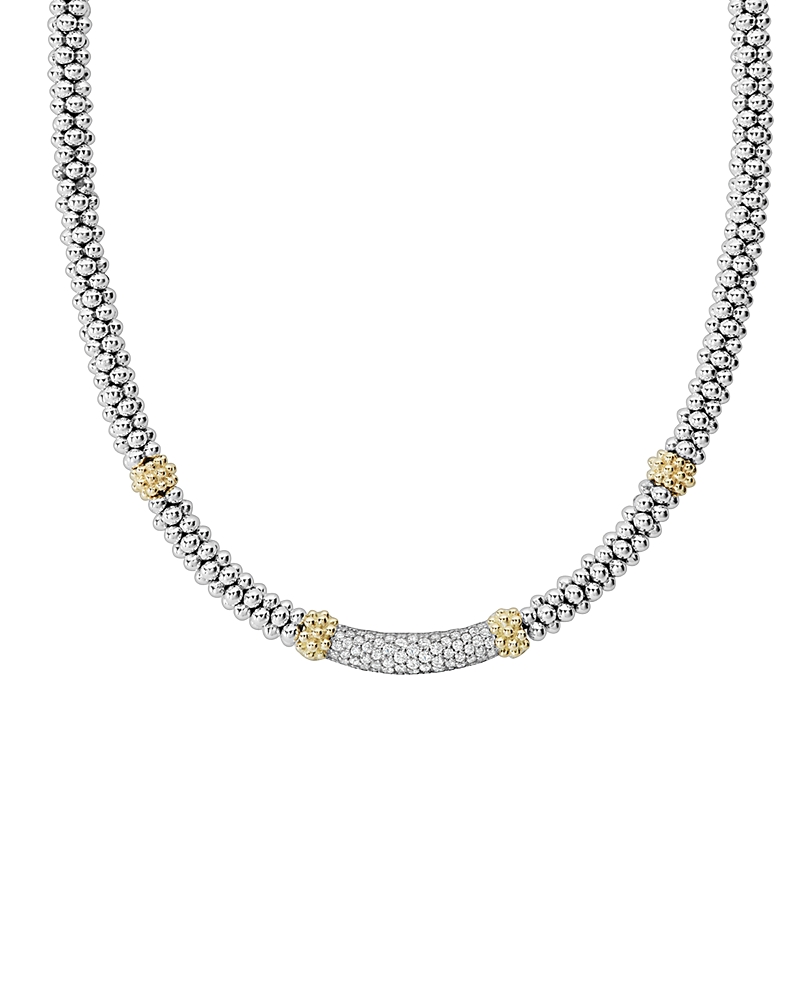 Lagos 18k Gold & Sterling Silver Diamond Lux Single Station Necklace, 16 In White/silver