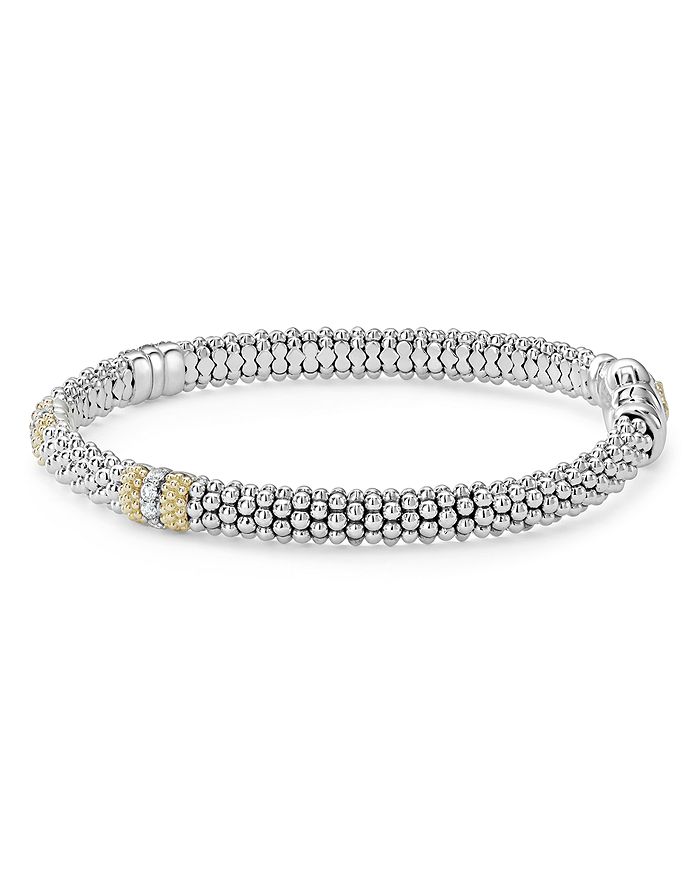 Shop Lagos 18k Gold & Sterling Silver Diamond Lux Three Station Bracelet, 6mm In White/silver