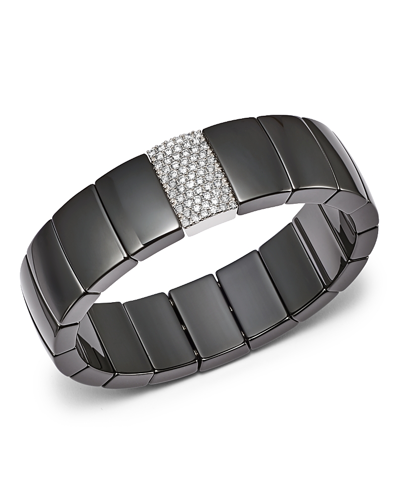 Roberto Demeglio 18k White Gold & Black Ceramic Domino Rectangular Stretch Bracelet With Diamonds In White/black