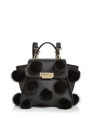 ZAC Zac Posen Eartha Iconic Convertible Fur Pom-Pom Leather  display picture 3