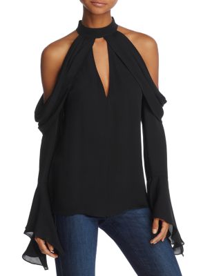 KOBI HALPERIN Aria Cold-Shoulder Silk Blouse in Black | ModeSens