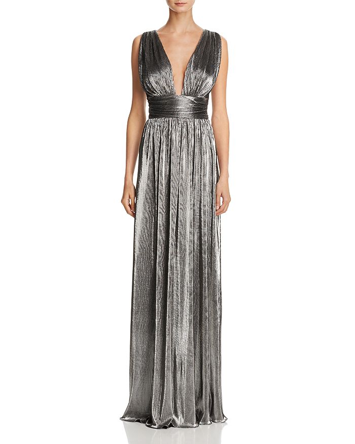 Laundry by Shelli Segal Deep V-Neck Metallic Gown | Bloomingdale's