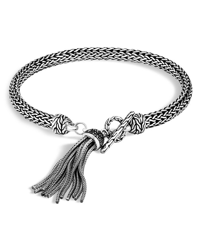 John Hardy Sterling Silver Classic Chain Tassel Bracelet With Black Sapphire & Black Spinel In Black/silver