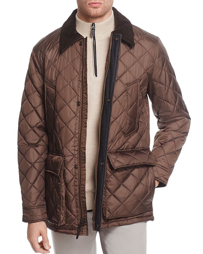 Cole Haan Quilted Elbow-patch Jacket In Wren Brown