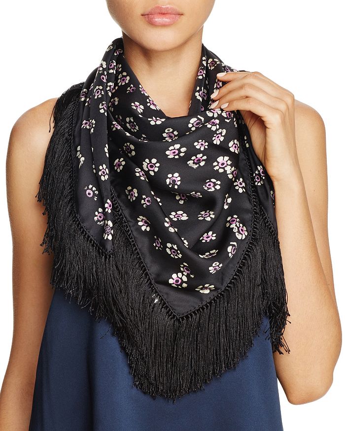 Tory Burch Stamped Floral Fringed Silk Scarf Bloomingdale s