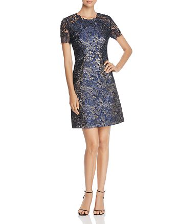 Elie Tahari Galina Floral Lace Metallic Jacquard Dress | Bloomingdale's