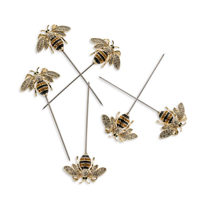 Joanna Buchanan Stripey Bee Cocktail Pick Set In Gold